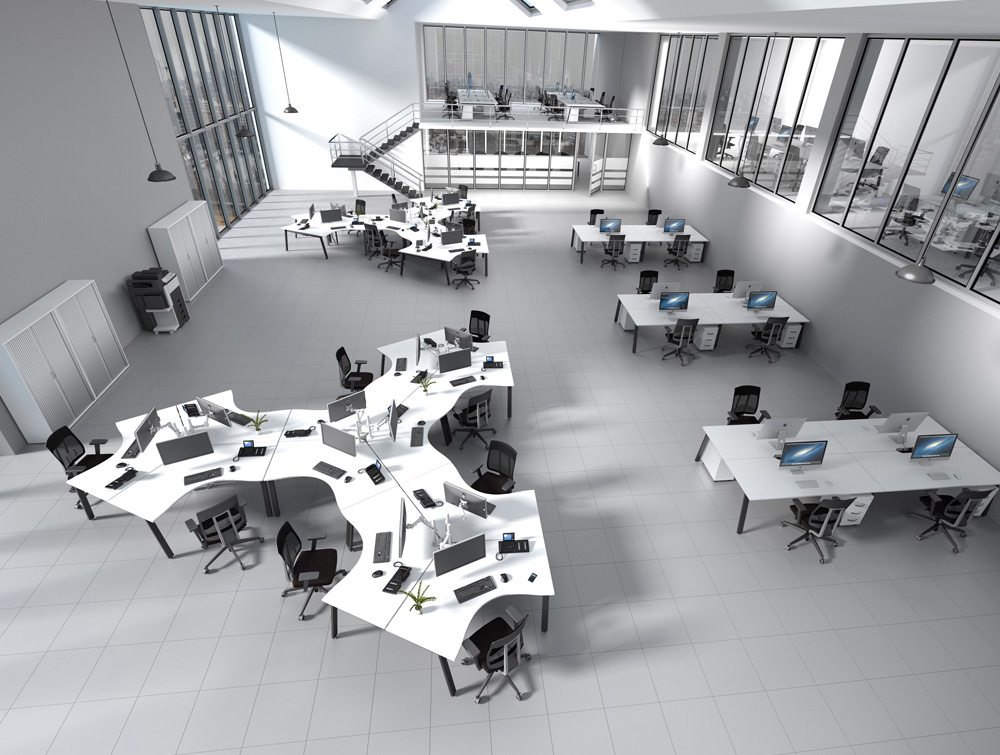switch desking configuration with white tops and black legs